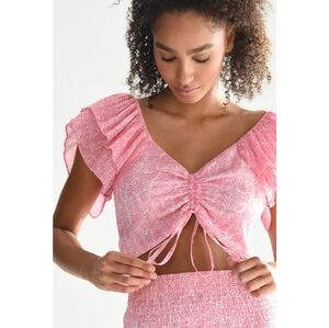 Lilli Sidonio Smocked Ruffle Crop Top In Neon Pink Pop Vasa